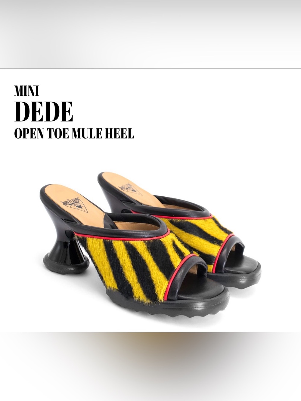 John fluevog yellow black red zebra fur kitten heel ISO